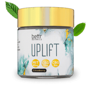 uplift kratom extract gummies jar with lid on and leaves in background