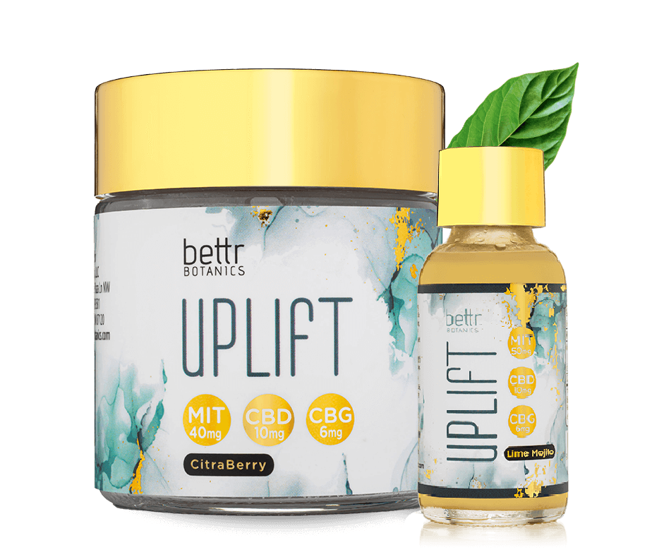 bettr botanics uplift kratom and cbd gummies and shot bottle images